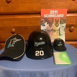 Florida Marlins Hat, Trading Cards, Scorecard, Notepad Souvenir Helmet, Poster